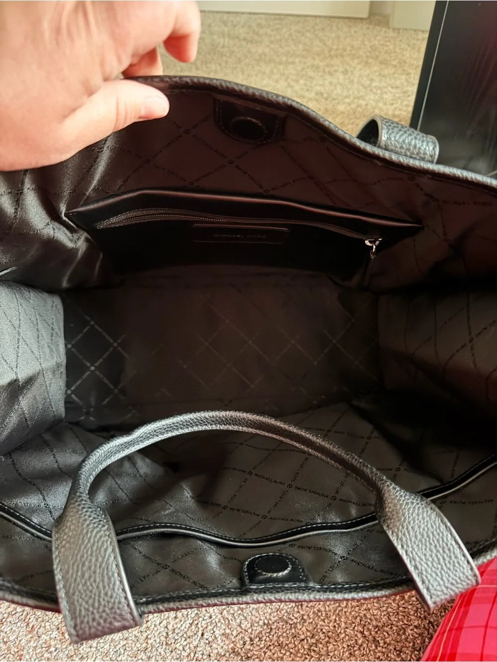 Michael Kors Black and White Signature Stripe Tote with Matching Wallet